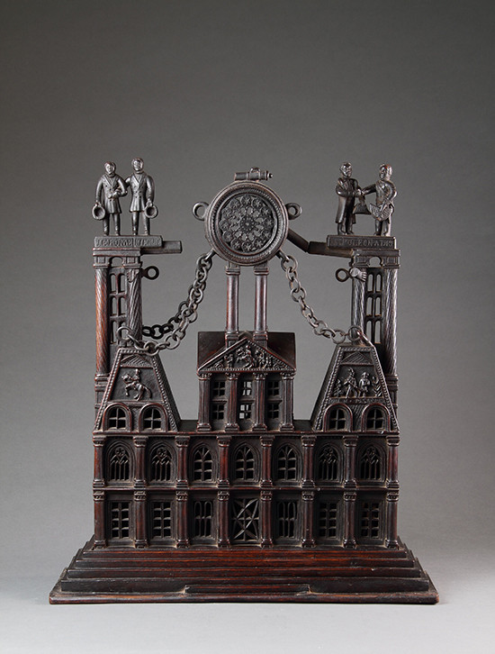 Two Curious French Naive Carved Walnut Architectural Models